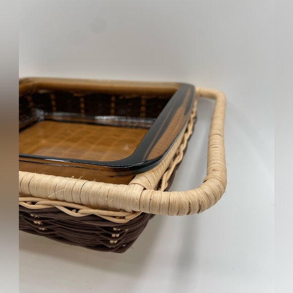Vintage Pyrex x Corningware Fireside Dish w/ Wicker Basket, 8”X8” - Picture 3 of 7